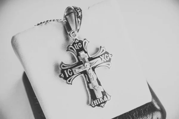 Croce Argento Ortodosso Vicino — Foto Stock