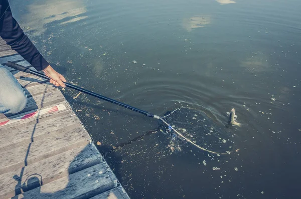 호수에서 송어를 낚는 모습 — 스톡 사진