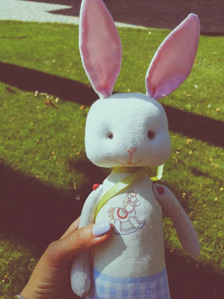 Jouet lapin dans les mains de maman — Photo