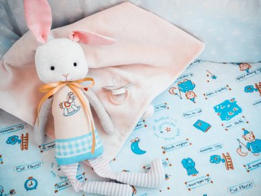 arabasındaki bebek oyuncak tavşan