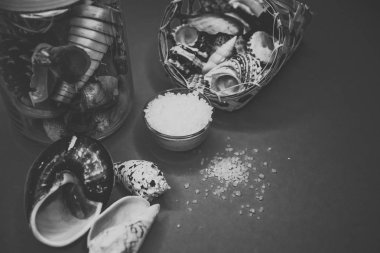 Kabukları ve deniz tuzu arka plan