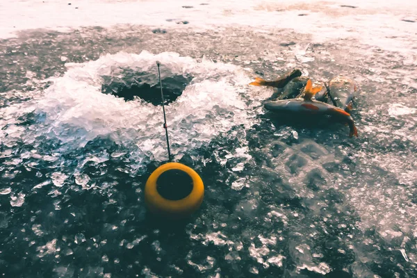 Льодова Риболовля Озері — стокове фото