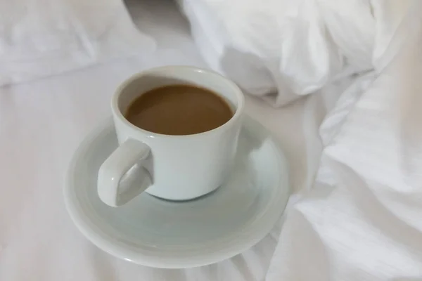 Kaffee Morgen Bett — Stockfoto