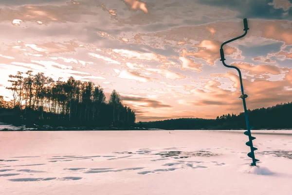 Hobby Eisfischen Winter — Stockfoto