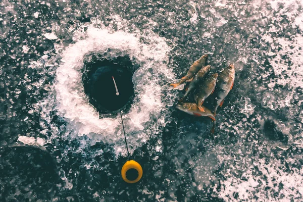 Pesca Hielo Lago — Foto de Stock