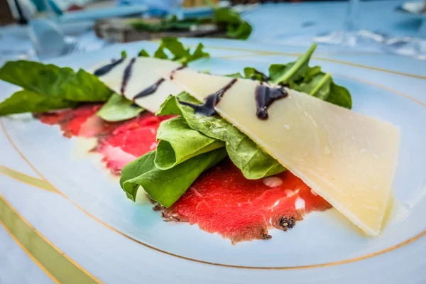 Carpaccio Veal White Plate — Stock Photo, Image