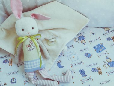 arabasındaki bebek oyuncak tavşan