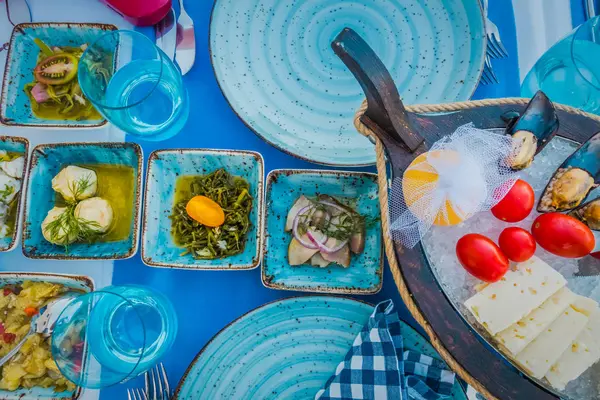 Verschiedene Appetitliche Snacks Einem Fischrestaurant — Stockfoto