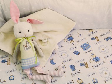 arabasındaki bebek oyuncak tavşan