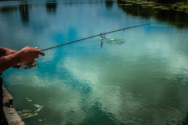 Łowienie pstrągów na jeziorze — Zdjęcie stockowe
