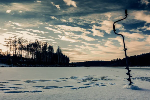 Hobby Pesca Gelo Inverno — Fotografia de Stock