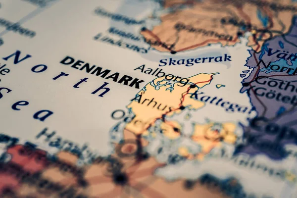 Данія на карті Європи — стокове фото