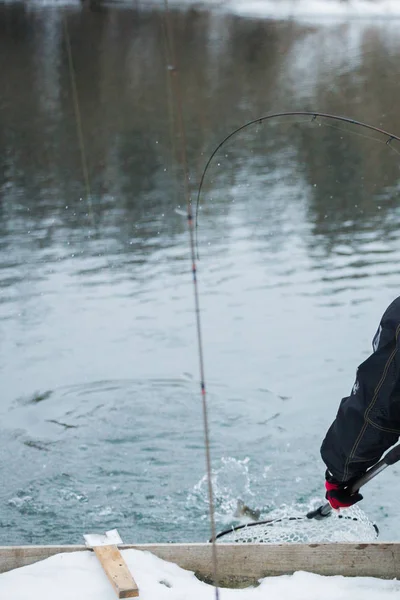 Pesca alla trota sul lago — Foto Stock