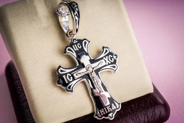 Cross Orthodox Silver Close — Stock Photo, Image