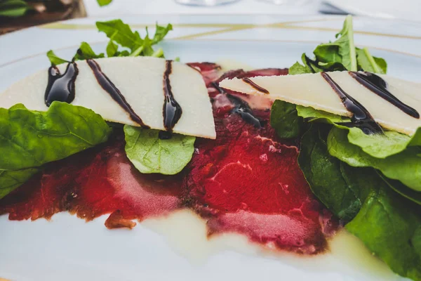 Carpaccio Veal White Plate — Stock Photo, Image