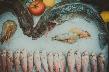 Bir balık restoranında buzda balık