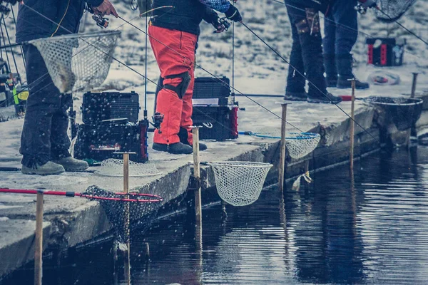 Pêche à la truite sur le lac. Loisirs de pêche — Photo