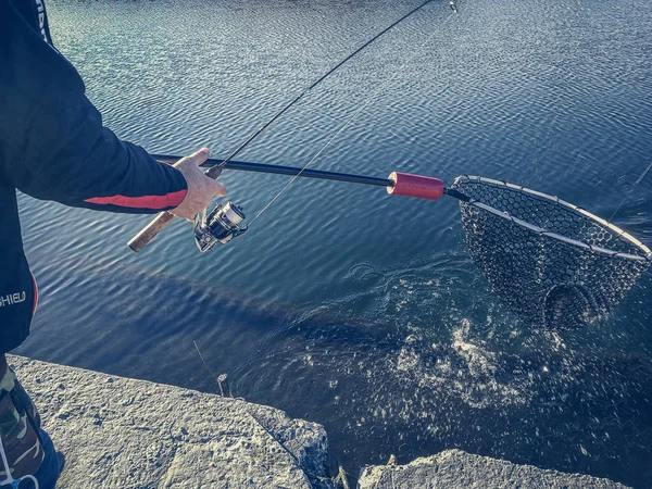 Pike rybaří na jezeře. Rybolovná rekreace — Stock fotografie