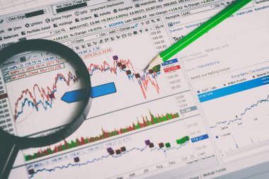 Finansal analizi ve grafikler. Arka plan üzerinde forex ve stok ma
