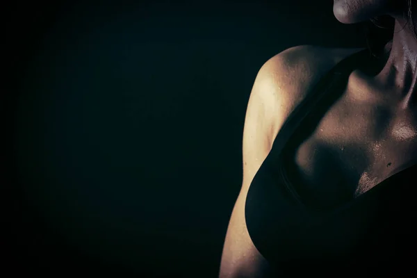 Girl boxing gloves on a black background — Stock Photo, Image