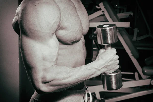 Large biceps with dumbbells — Stock Photo, Image