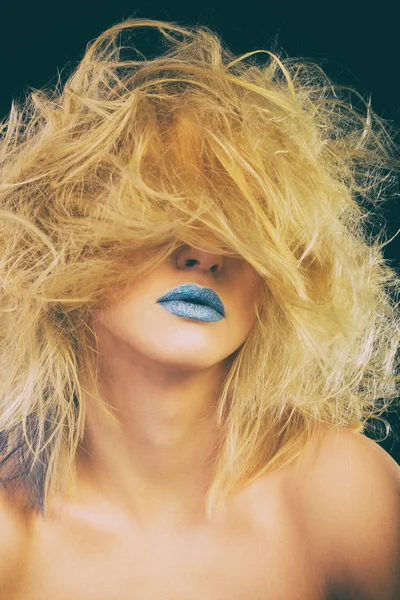 Blonde with blue lips — Stock Photo, Image