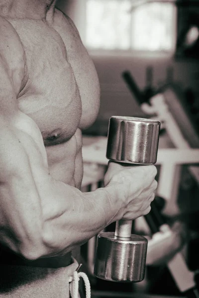 Velké biceps s činkami — Stock fotografie