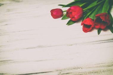 Ahşap beyaz zemin üzerine güzel çiçekler