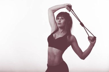 spor için elastik bantları ile kadın egzersiz