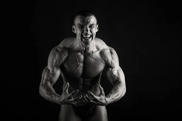 Musculação corpo preto e branco — Fotografia de Stock