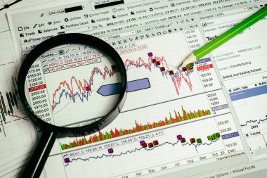 Finansal analizi ve grafikler. Arka plan üzerinde forex ve stok ma