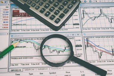 Finansal analizi ve grafikler. Arka plan üzerinde forex ve stok ma