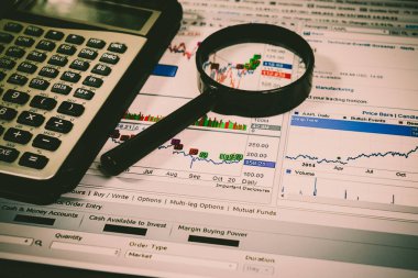 Finansal analizi ve grafikler. Arka plan üzerinde forex ve stok ma