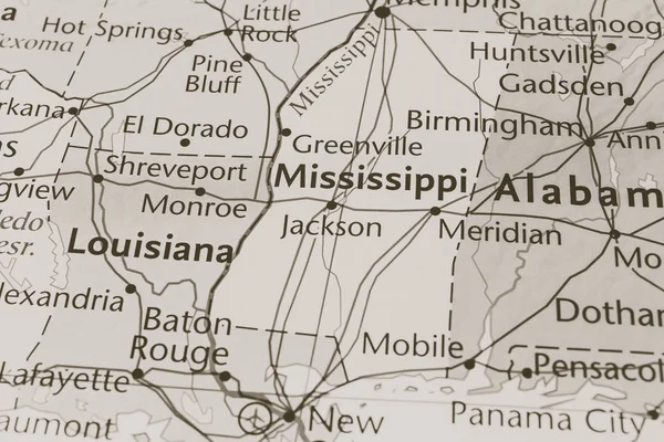 Mississippi na mapě Spojených států — Stock fotografie