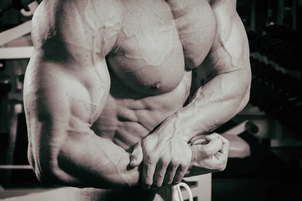 Oberkörper eines Bodybuilders schwarz-weiß — Stockfoto