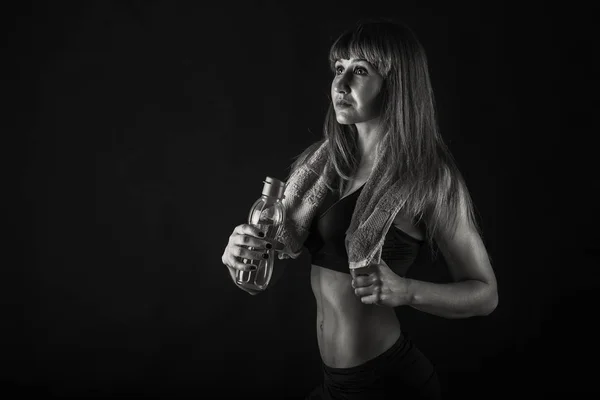 Girl boxing gloves on a black background — Stock Photo, Image