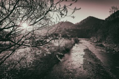 Şık nehir ve dağ manzarası