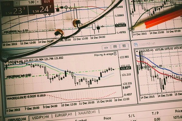 財務分析とグラフ。為替や株式の ma の背景 — ストック写真