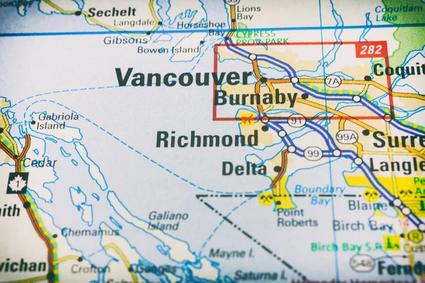Vancouver na mapę zbliżenie — Zdjęcie stockowe