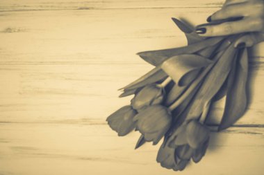 Ahşap beyaz zemin üzerine güzel çiçekler