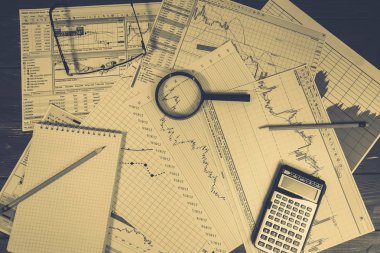 Finansal analizi ve grafikler. Arka plan üzerinde forex ve stok ma