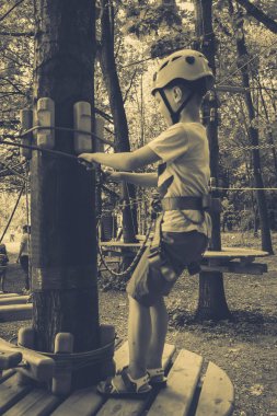 Çocuk bir halat Parkı tırmanıyor