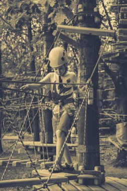 Çocuk bir halat Parkı tırmanıyor