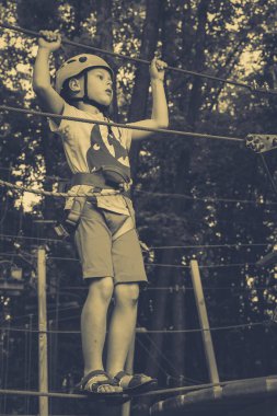 Çocuk bir halat Parkı tırmanıyor