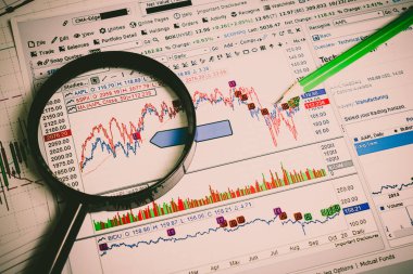 Finansal analizi ve grafikler. Arka plan üzerinde forex ve stok ma