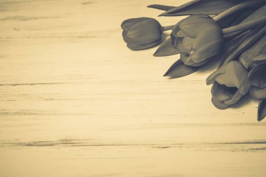 Ahşap beyaz zemin üzerine güzel çiçekler