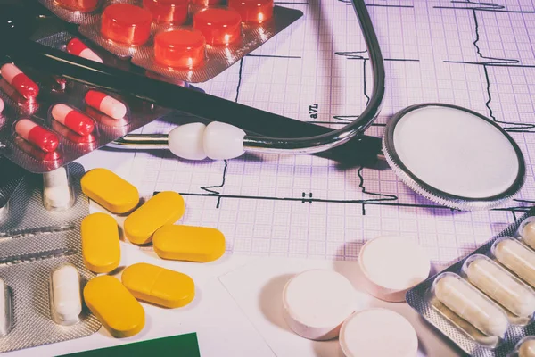 Háttér téma farmakológia, tabletta — Stock Fotó