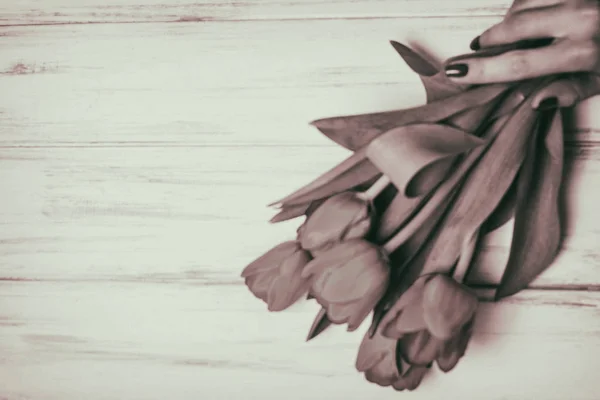 Hermosas flores sobre un fondo blanco de madera —  Fotos de Stock