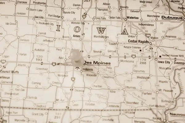 Des Moines Στο Χάρτη — Φωτογραφία Αρχείου