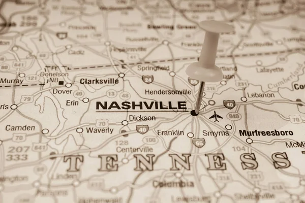 Nashville Sullo Sfondo Della Mappa Degli Stati Uniti — Foto Stock